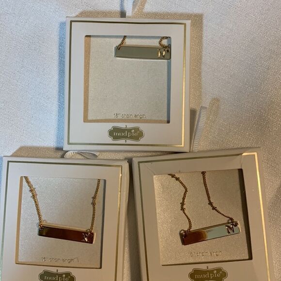 Mud Pie initial bar necklace goldtone 16" chain.  Your CHOICE - Picture 4 of 5